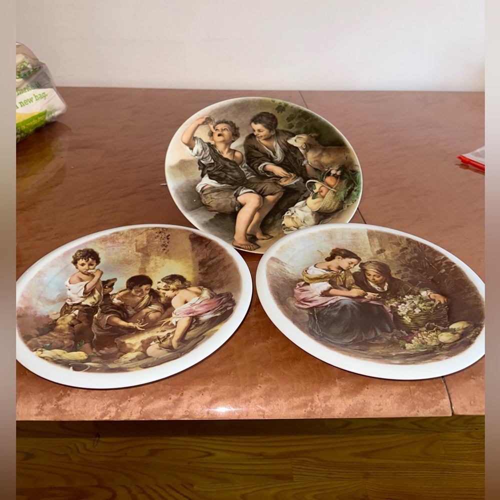 VTG Bartolome Esteban Murillo “Beggar Boys Playing Dice” &  Pie Eater LG Plates